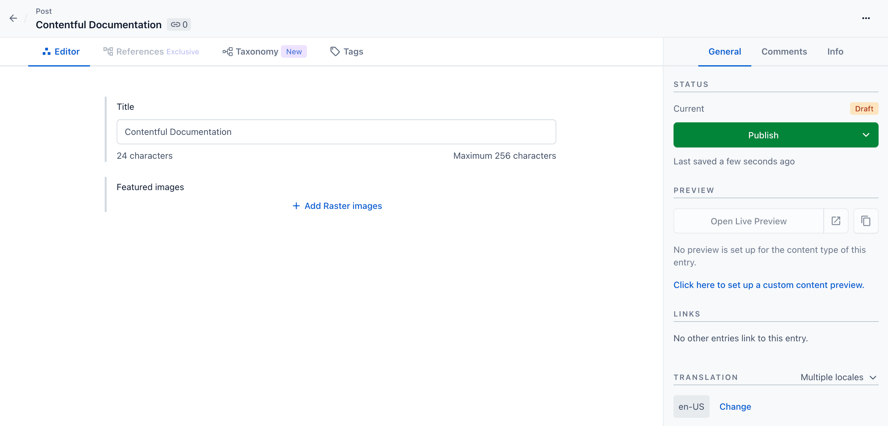 The Add Raster images widget in a Contentful entry